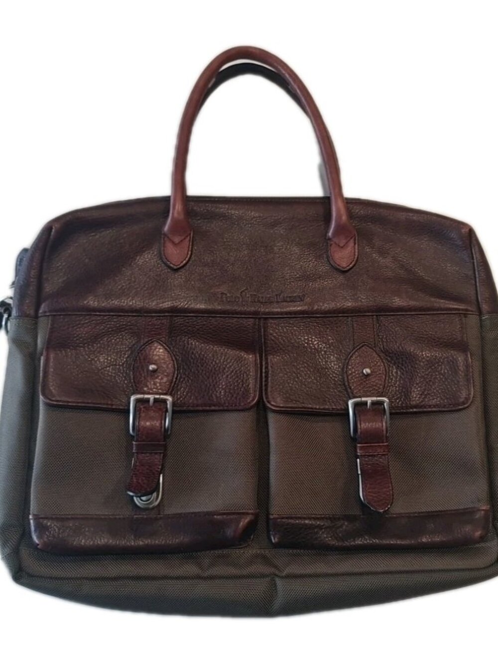 RALPH LAUREN Olive & Brown Leather Messenger Bag Crossbody Shoulder Bag